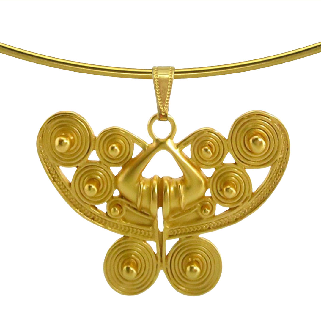 24k Gold Plated Omega Choker Necklace with Butterfly Pendant L725774