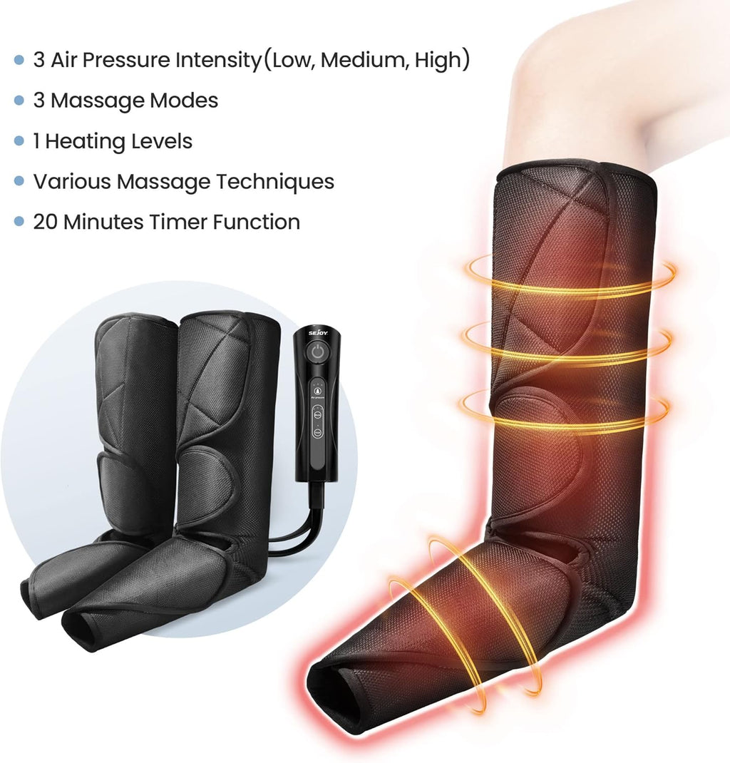 Leg Massager with Air Compression and Heat, Foot and Calf Massage Machine with Hand-held Controller O852