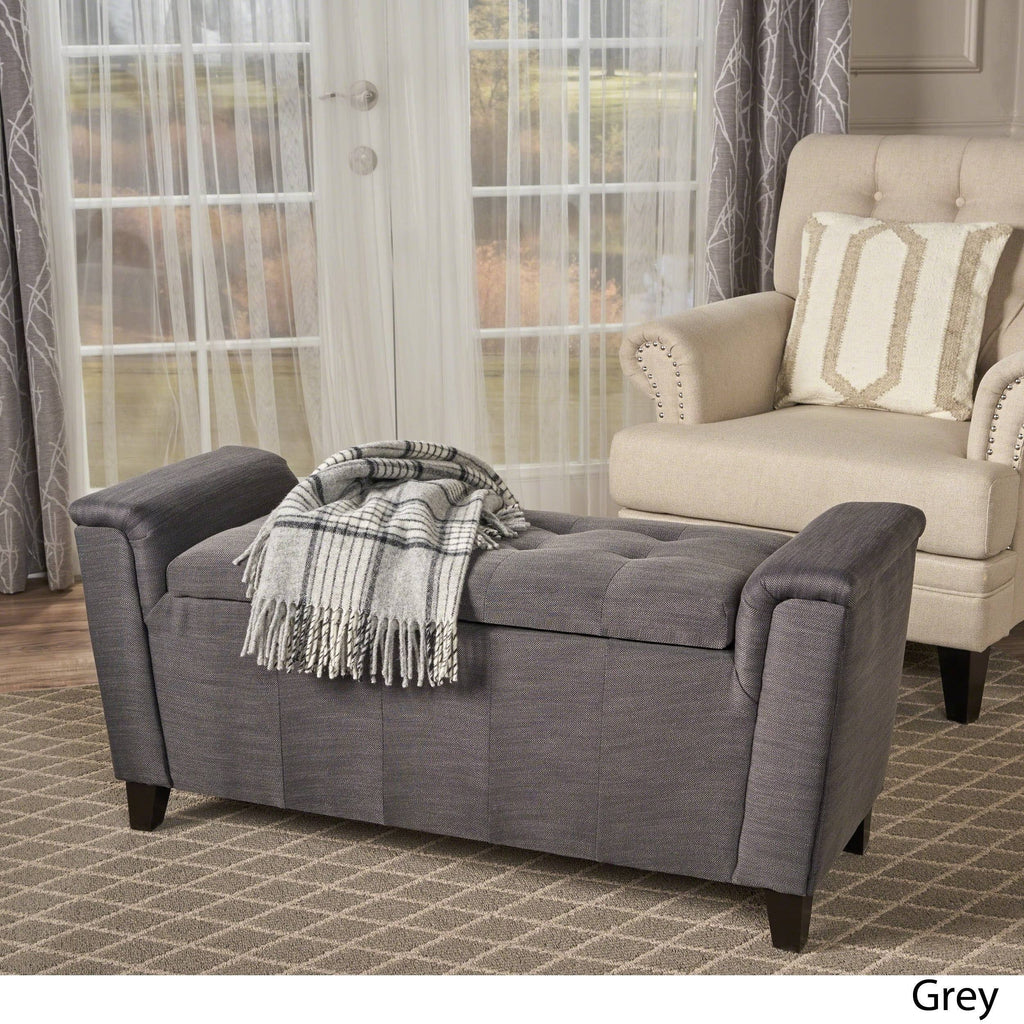 Tufted Fabric Armed Storage Ottoman Bench D93099