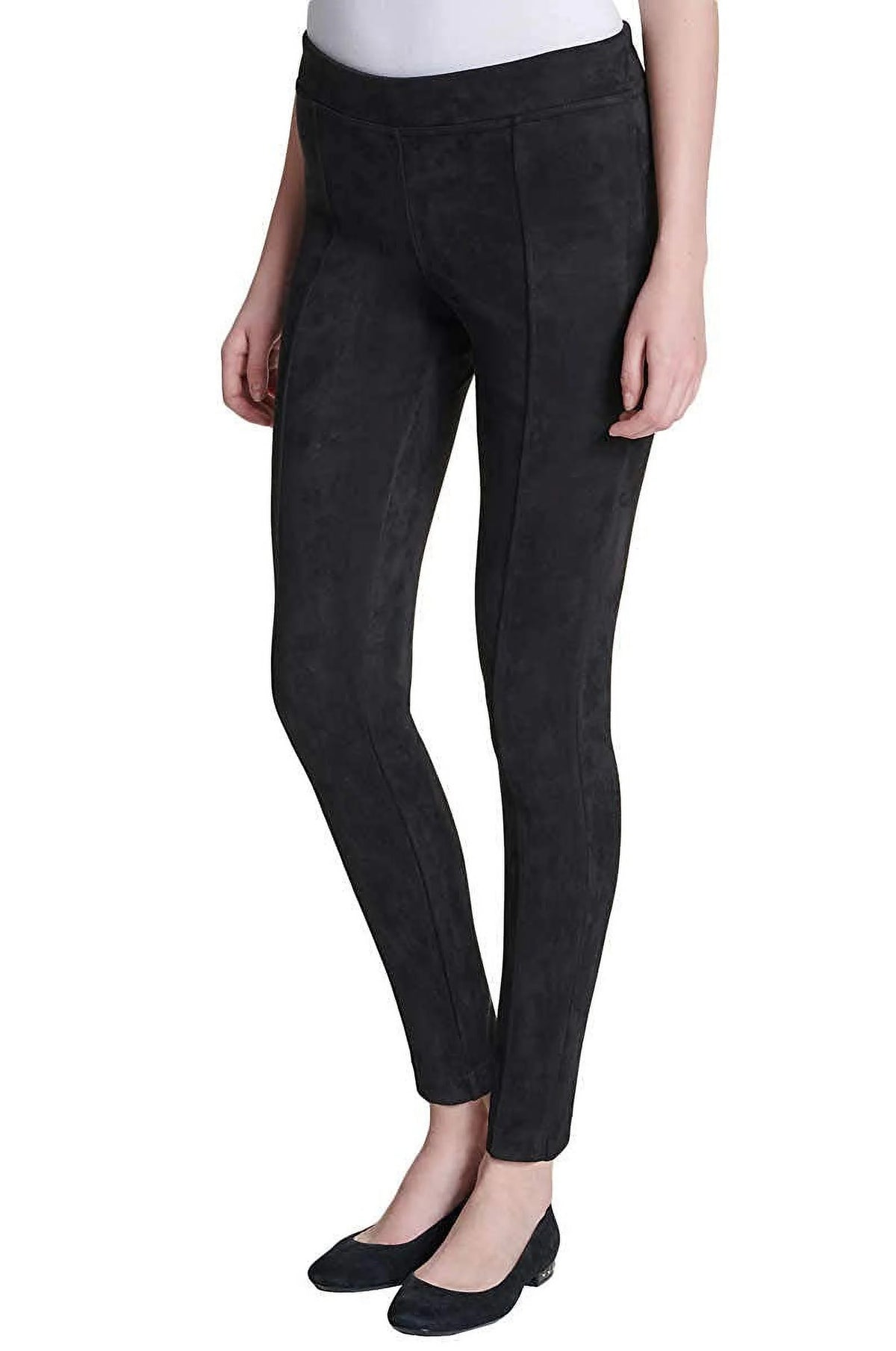 Black Mid Rise Slim Fit Pull On Pants Y141