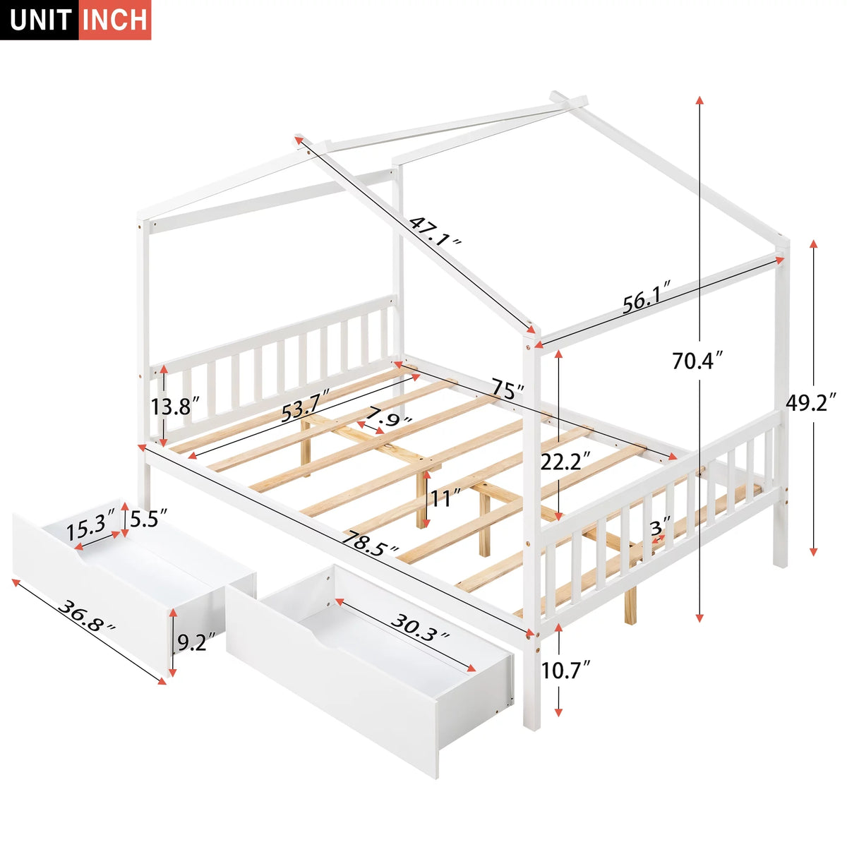 White Full Size Platform Bed with Two Drawers N576589