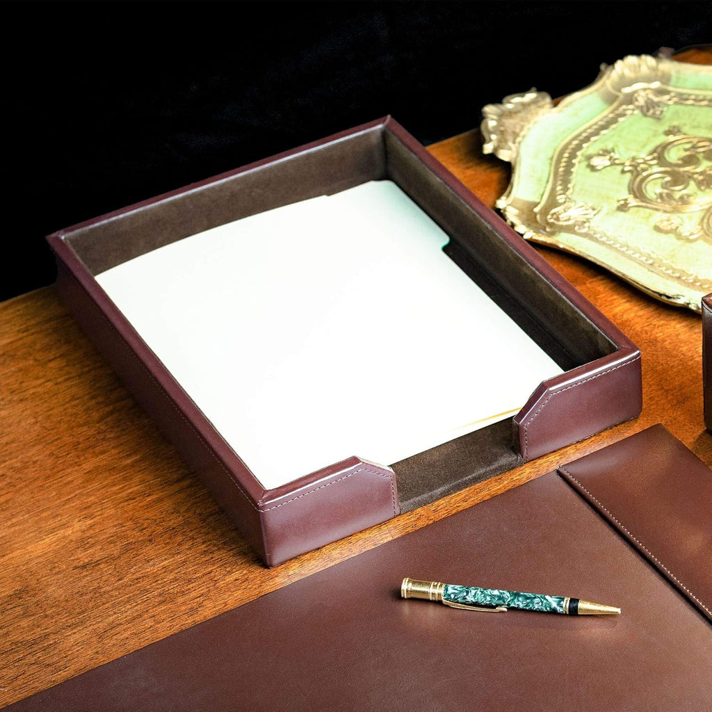 Dark Brown Bonded Leather Letter Tray Pack of 2 J95371