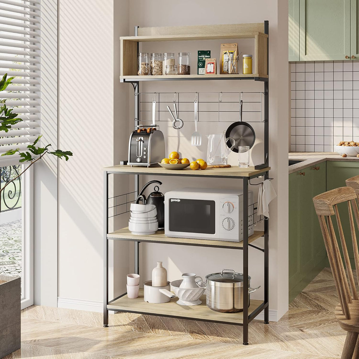 4 Tier Kitchen Utility Storage Shelf Cart on Wheels with Side Hooks (Gray) H78328