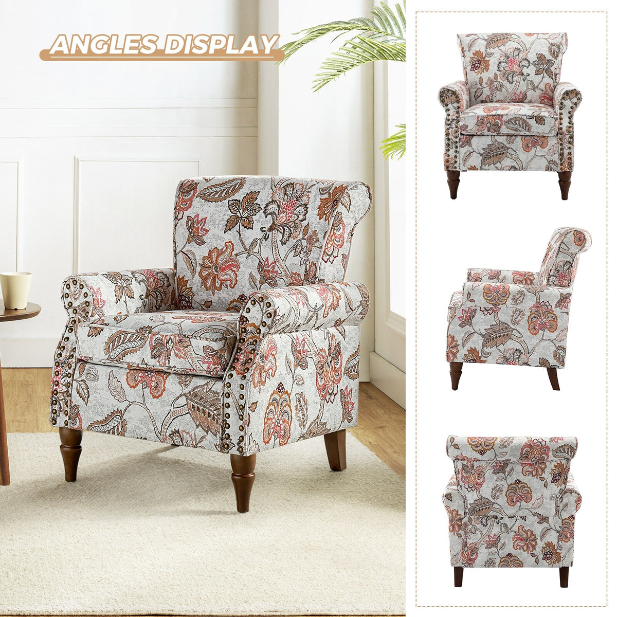 Pink Floral Upholstered Accent Armchair Set of 2 F75808