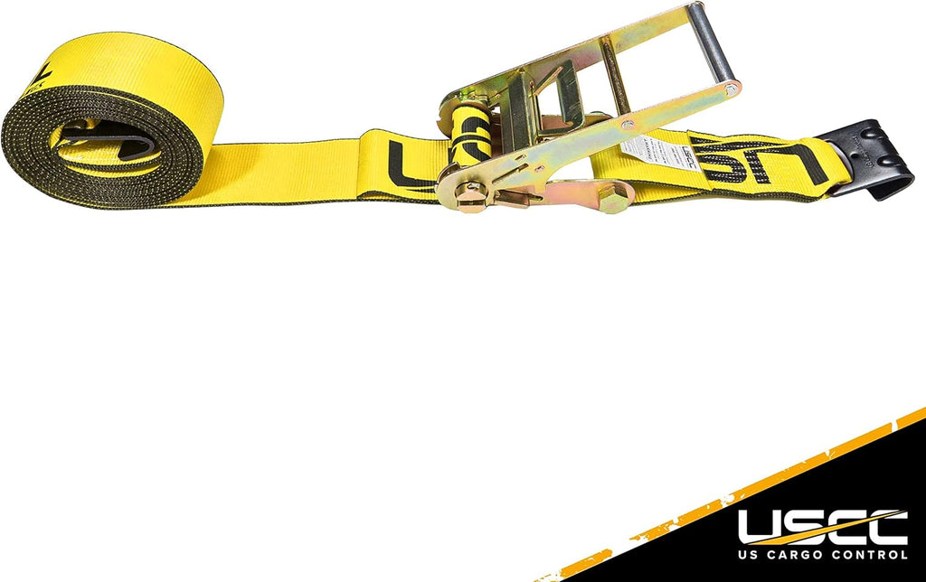 4 Inch x 20 Foot Yellow Ratchet Strap with Flat Hooks 2 Pack Y649862