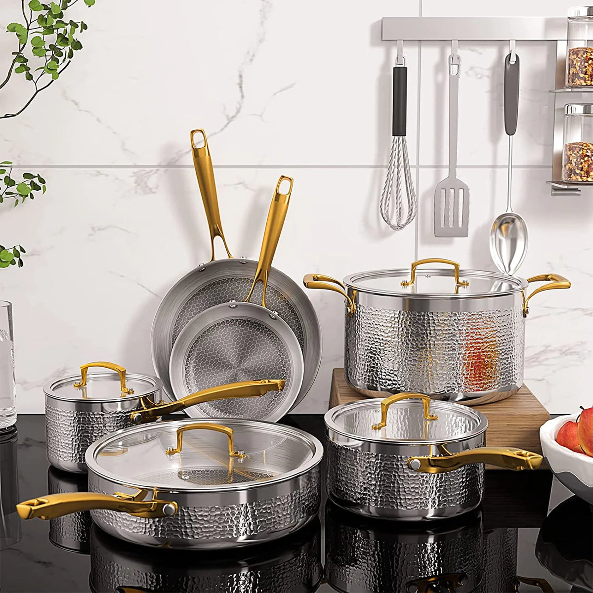 Tri-Ply Stainless Steel Hammered Cookware Set Z76519
