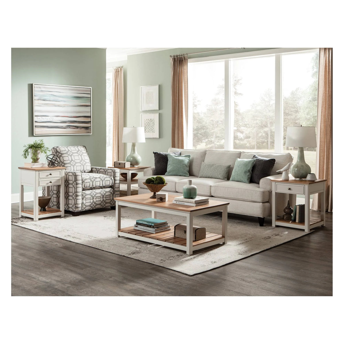 Ivory End Table with Natural Wood Top H730152