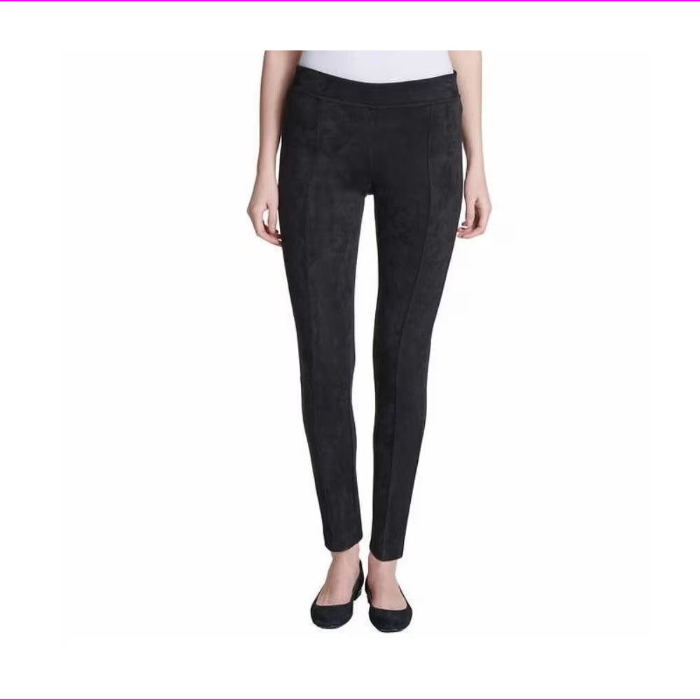 Black Mid Rise Slim Fit Pull On Pants Y141
