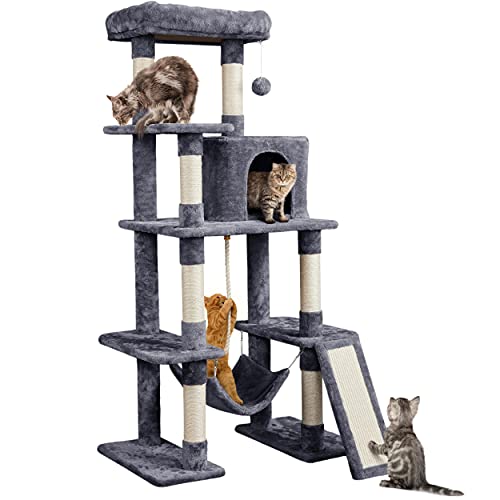 Black 63in Multi-Level Cat Tree with Sisal-Covered Scratching Posts Y891928
