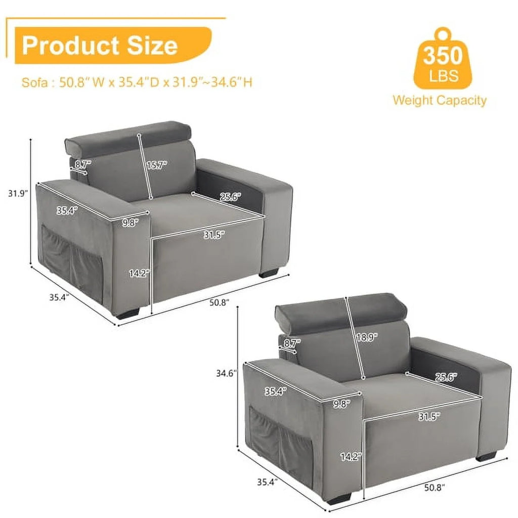 Brown Single Sofa with Side Pockets R734245
