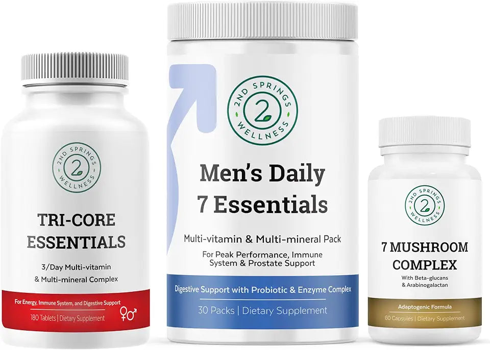 7 Organic Mushroom Complex + Men's Daily 7 Essentials + Tri-Core Essentials Bundle K3928