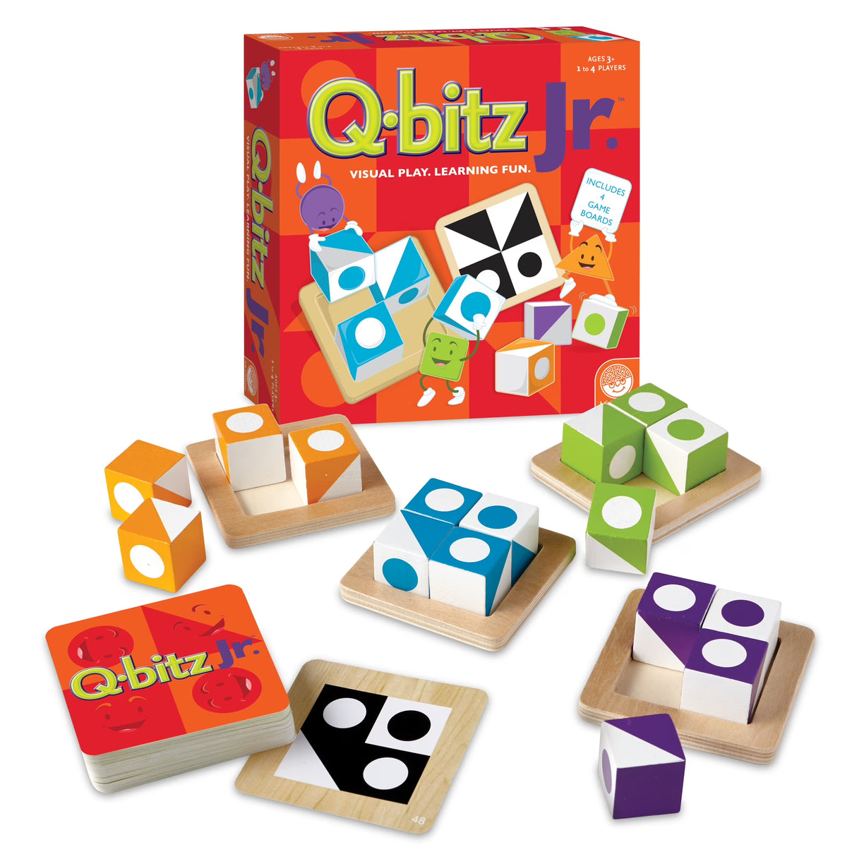 Q-bitz Jr. Game - 60 Pattern Cards, 4 Wooden Cube & Tray Sets N4539