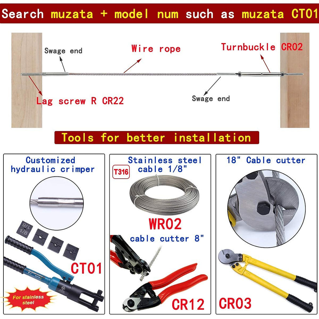 10 Set T316 Stainless Steel Cable Railing Kit H2024
