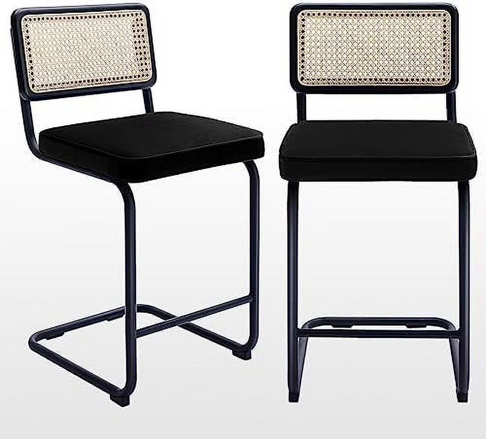 Rattan Counter Height Stools Set of 2 24'' Faux Leather Y663