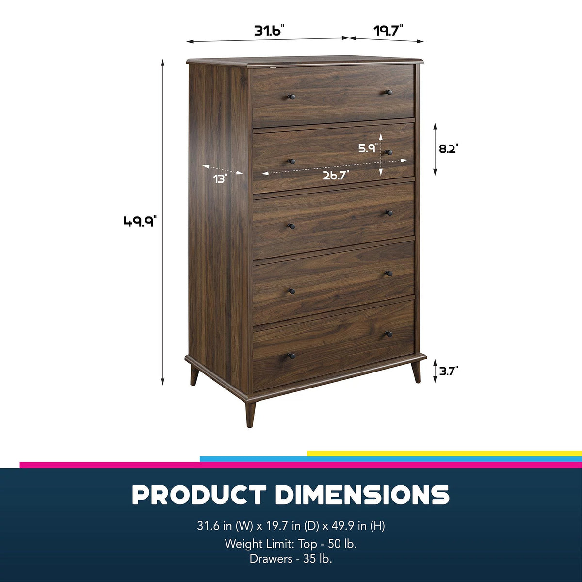 Ivory Oak 5-Drawer Dresser C44481