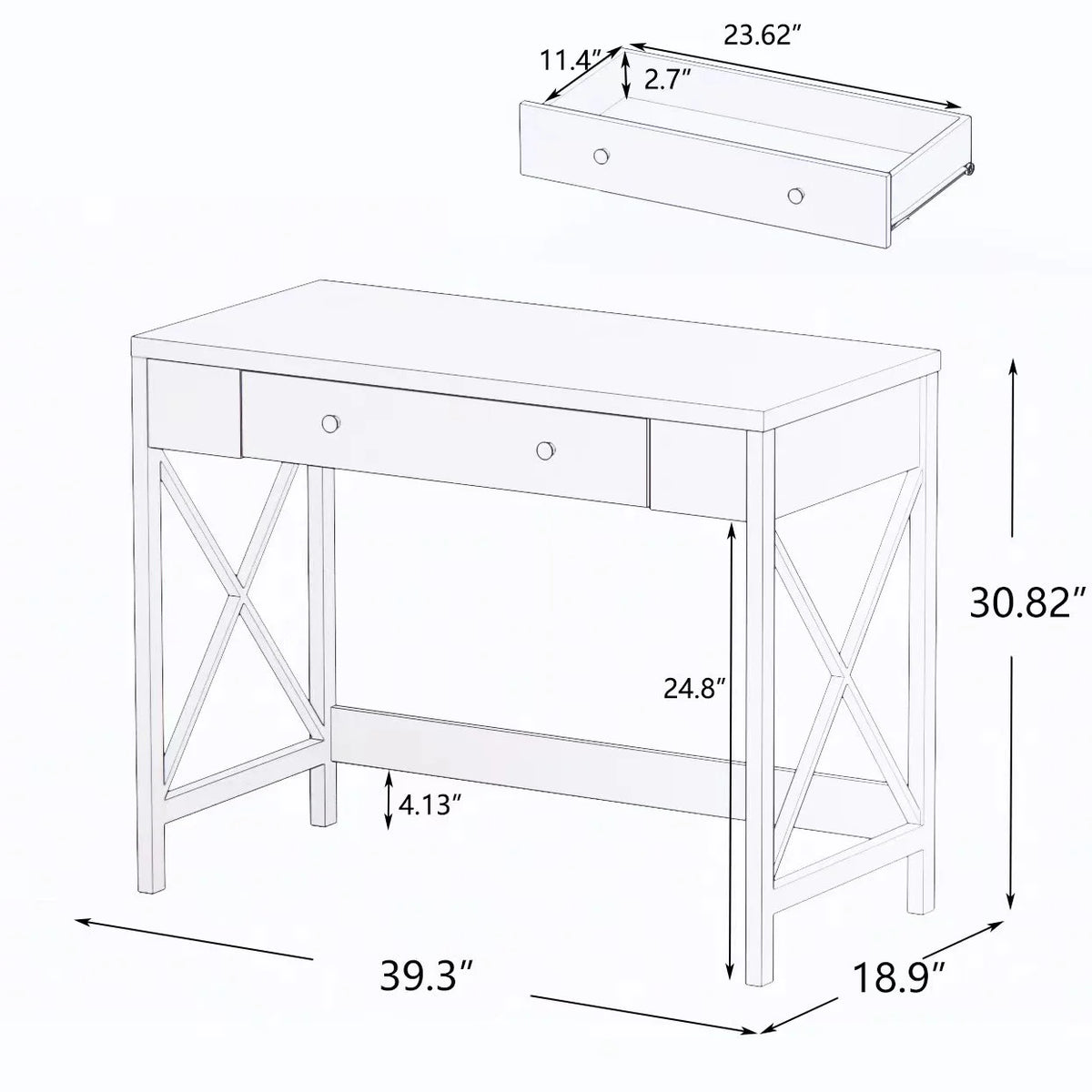 White Work Study Desk with Storage Drawer G576005
