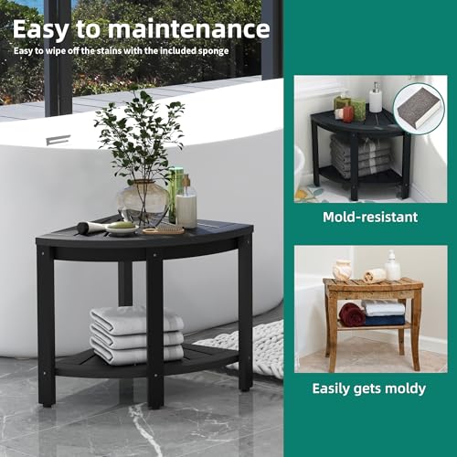 Black Poly Lumber Corner Shower Bench with Storage Shelf M872687