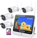 8 Channel 1080P Wireless Security Camera System with 12" Monitor 2TB Hard Drive 4pcs Indoor Outdoor IP Cameras Night Vision E86062