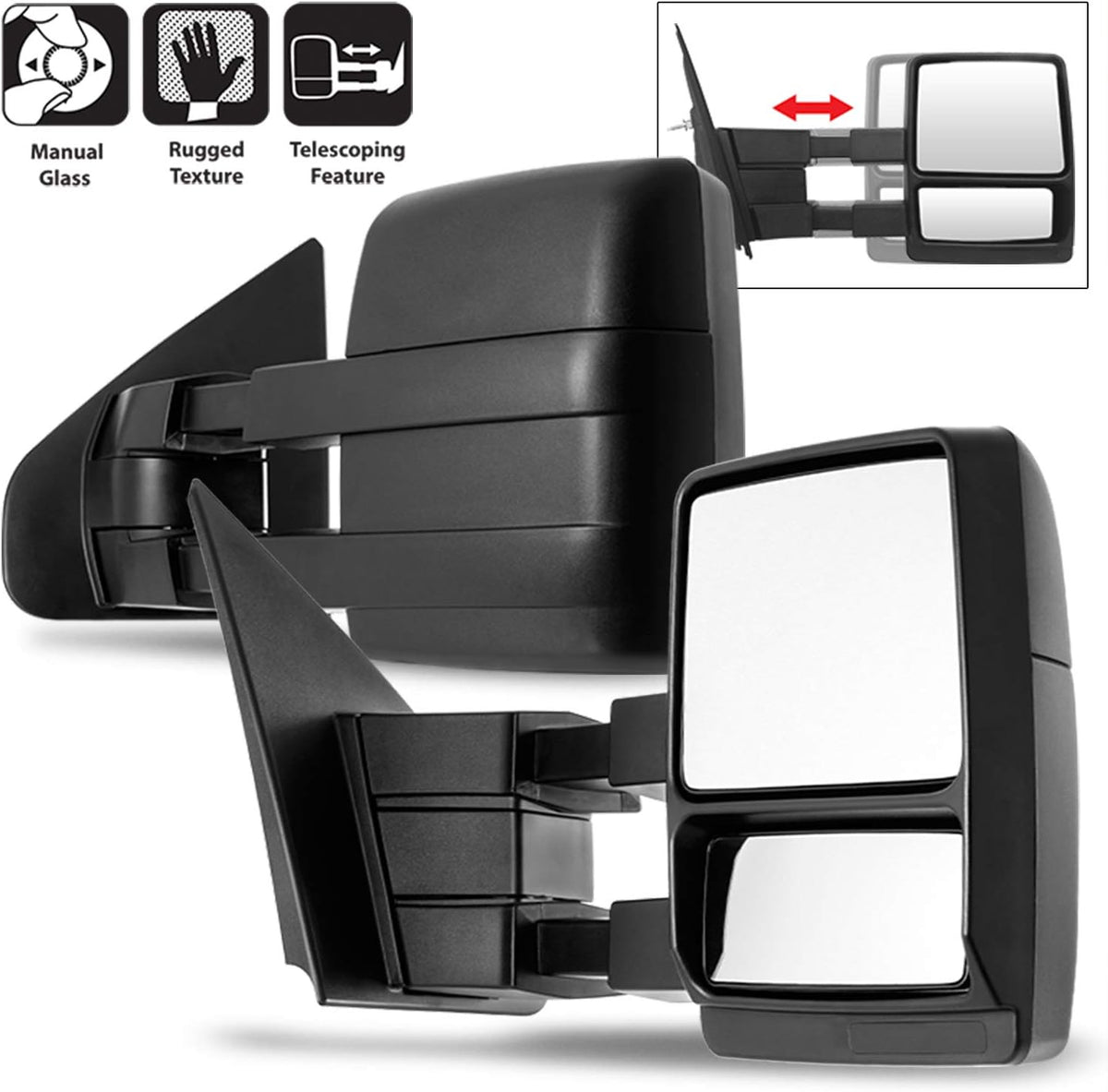 Ford F150 Pickup Truck Manual Towing Telescoping Side Mirrors Left+Right S89486