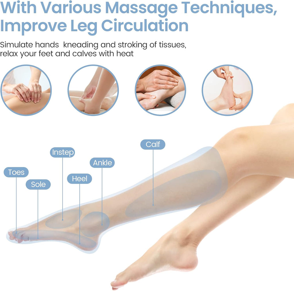 Leg Massager with Air Compression and Heat, Foot and Calf Massage Machine with Hand-held Controller O852