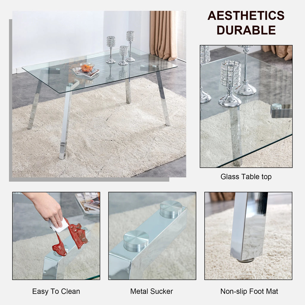 Rectangle Glass Dining Table with Metal Base O1424