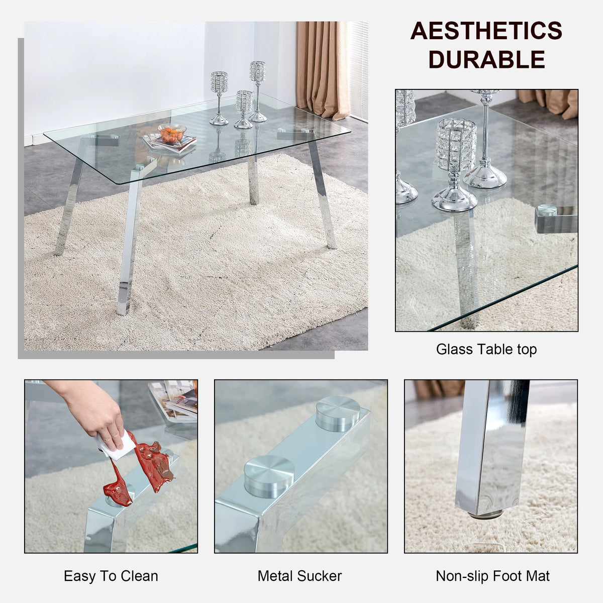 Rectangle Glass Dining Table with Metal Base O1424
