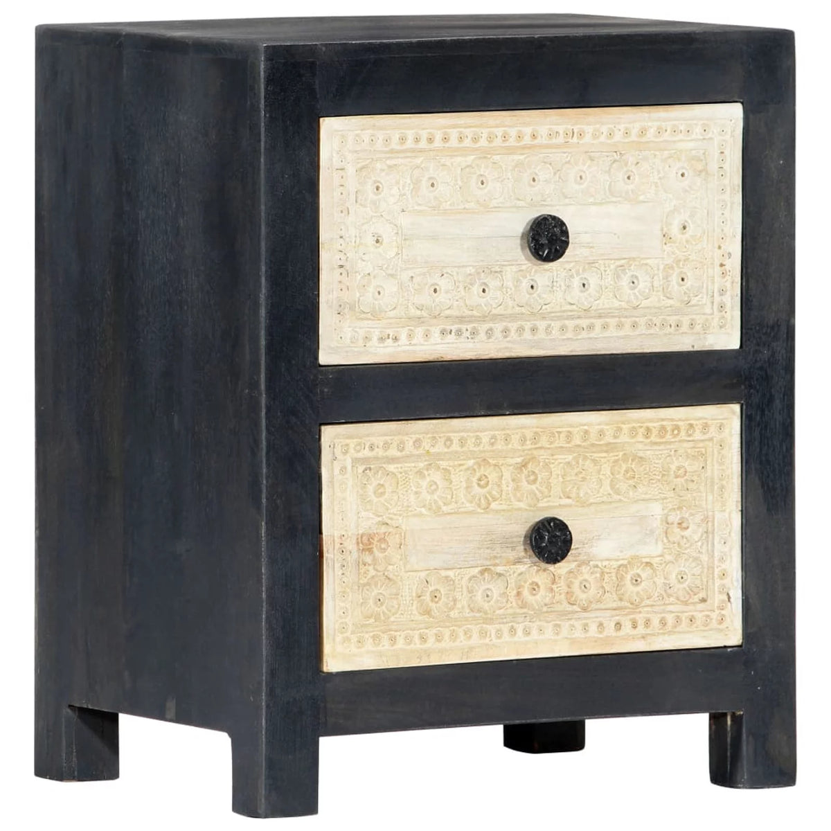 Hand Carved Gray Solid Mango Wood Bedside Cabinet P44893