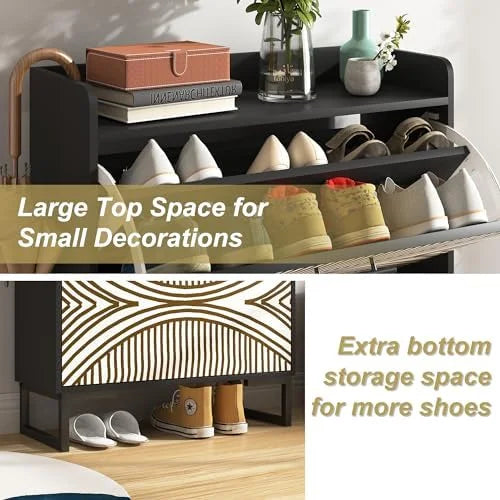 White Slim Shoe Cabinet with 3 Flip Drawers X336