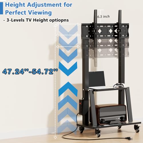 Black Rolling TV Stand with Power Outlet, Height Adjustable for 32-75 inch TV Z35246