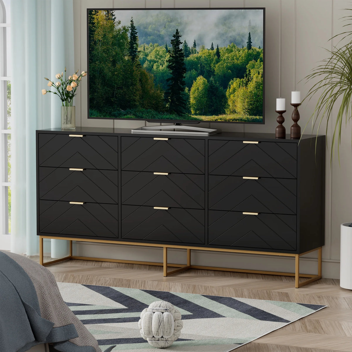 White 9 Drawer Wood Dresser B5010