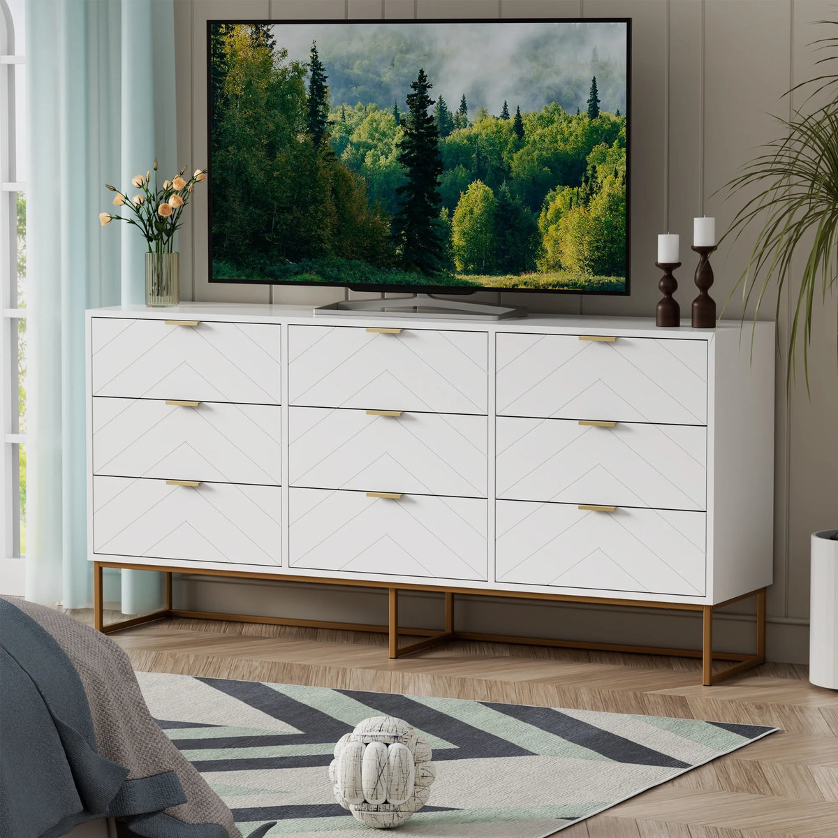 White 9 Drawer Wood Dresser B5010