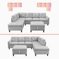 Light Grey L-Shaped Sectional Sofa with 2 Cup Holders and Storage Ottoman S40937