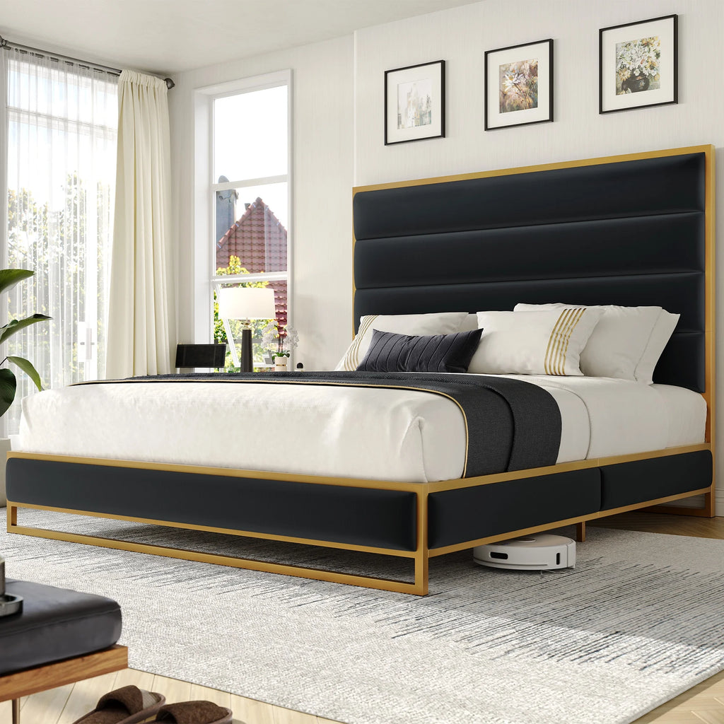Queen Size Black Velvet Upholstered Platform Bed B80119