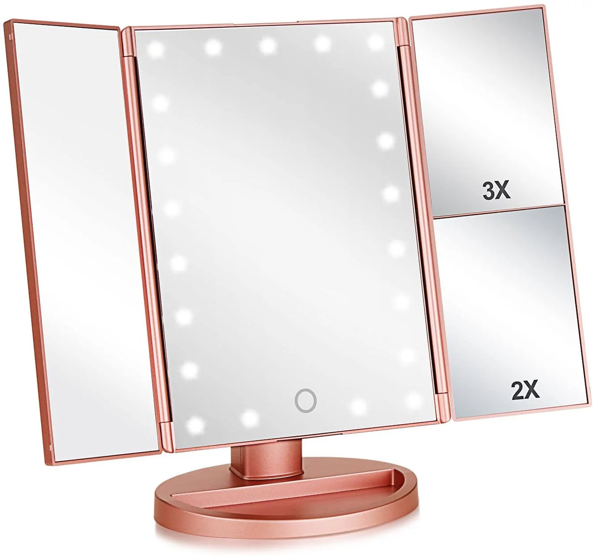 Tri-fold Lighted Vanity Makeup Mirror with 3x/2x Magnification O351484