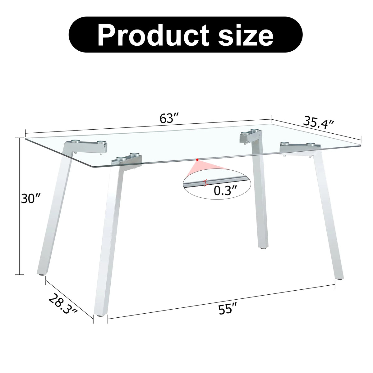 Rectangle Glass Dining Table with Metal Base O1424