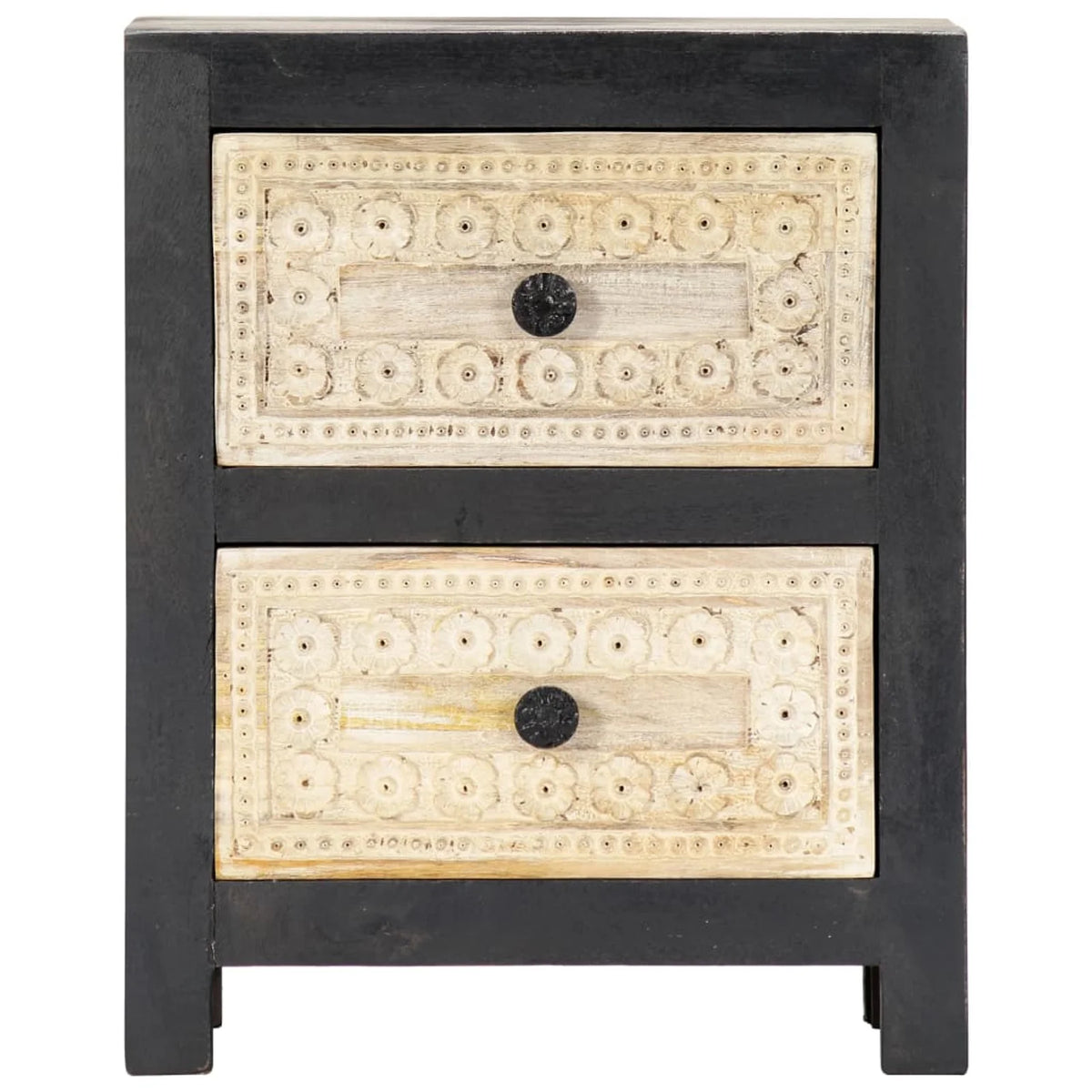 Hand Carved Gray Solid Mango Wood Bedside Cabinet P44893