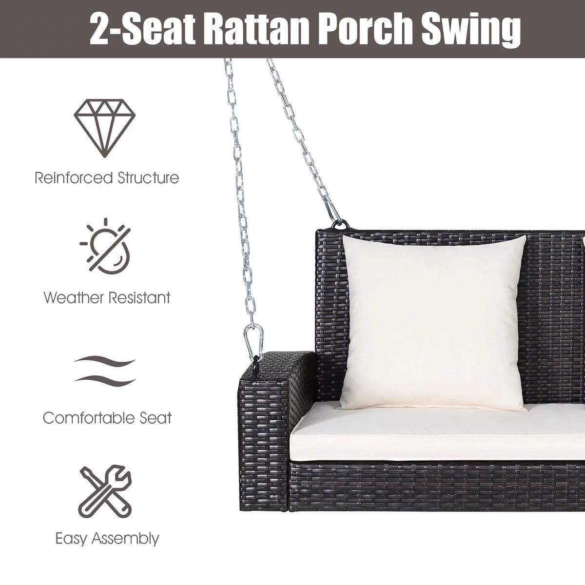 2-Person Rattan Hanging Porch Swing Bench M571413