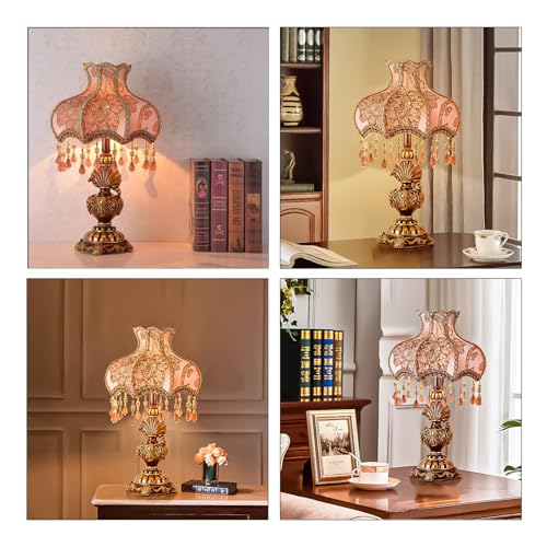 Antique Victorian Floral Table Lamp Fabric Lampshade Resin Base A2304