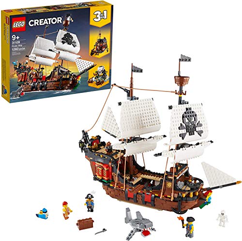 LEGO Creator 3 in 1 Pirate Ship Building Set, 4 Minifigures, Shark Toy, Ages 9+ B689073
