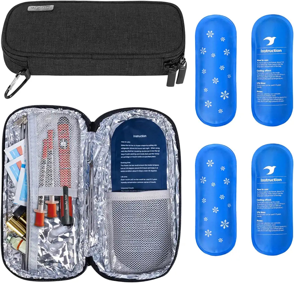 Black Insulin Travel Case with Reusable Ice Packs J37541