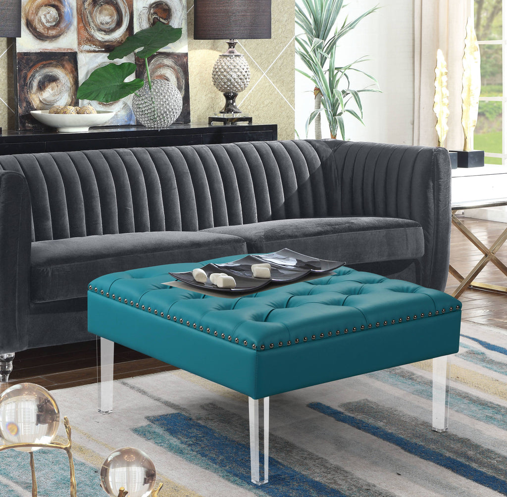 White PU Button Tufted Square Ottoman G5266