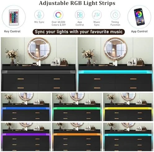 9 Drawer White Dresser with LED Light N550