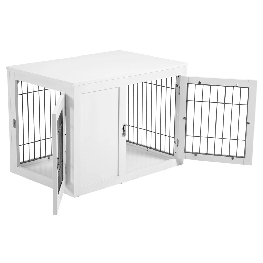 White Dog Crate Furniture End Table with Double Doors Z7177