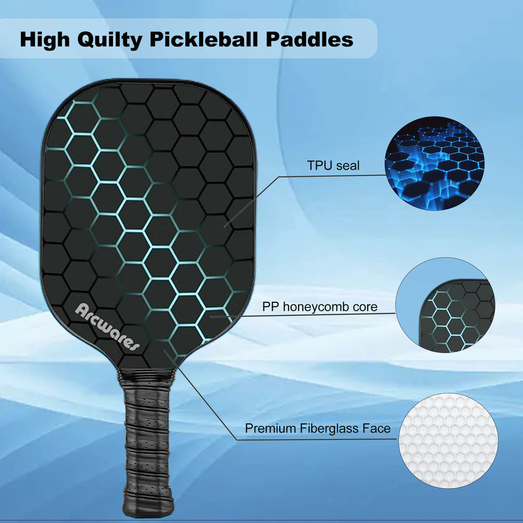 Pickleball Paddles Set of 2 with 4 Pickle Balls and Bag C166
