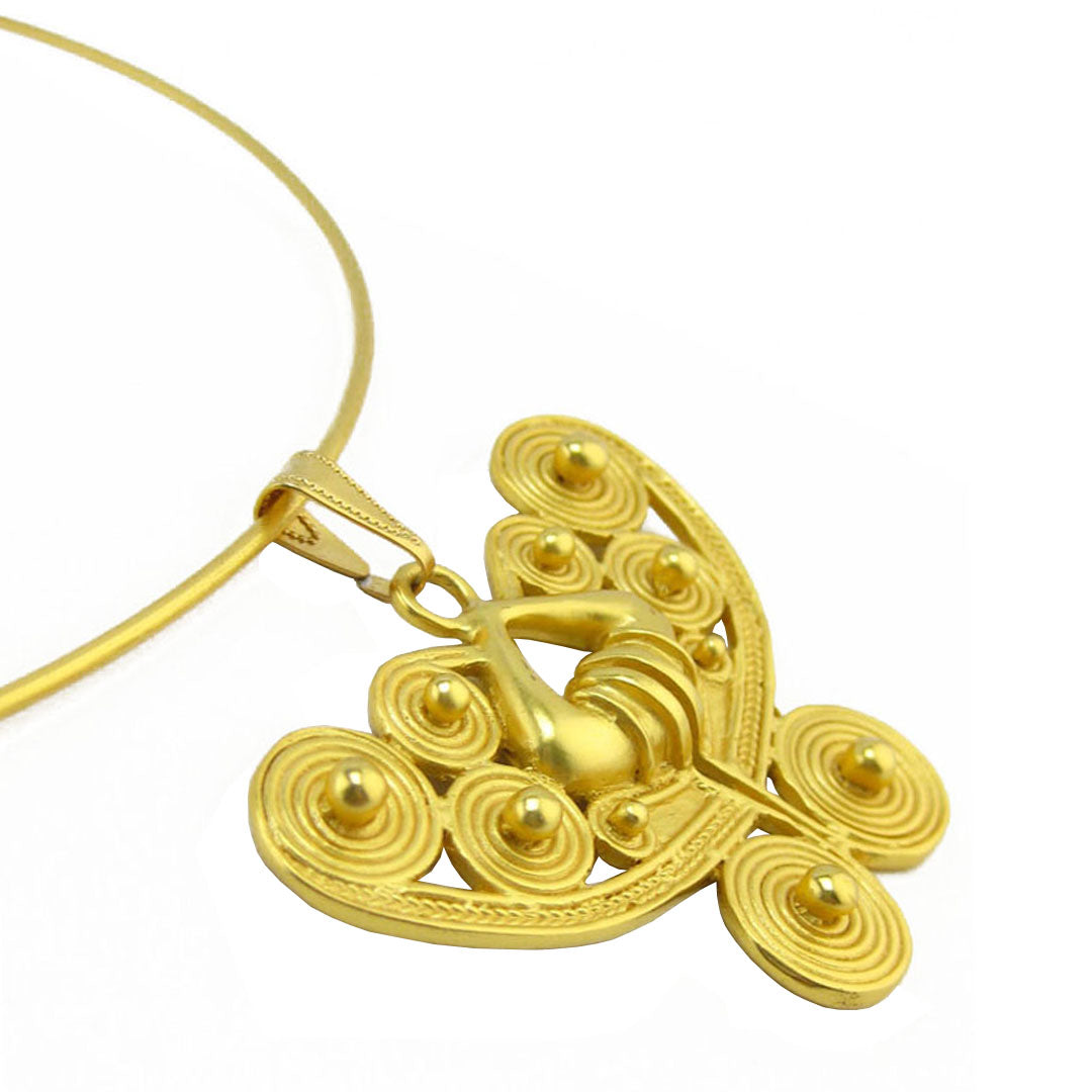 24k Gold Plated Omega Choker Necklace with Butterfly Pendant L725774
