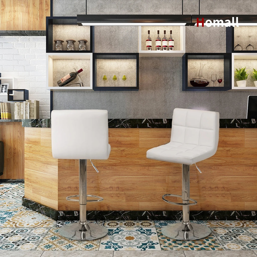White PU Leather Height Adjustable Swivel Bar Stools Set of 2 E5574