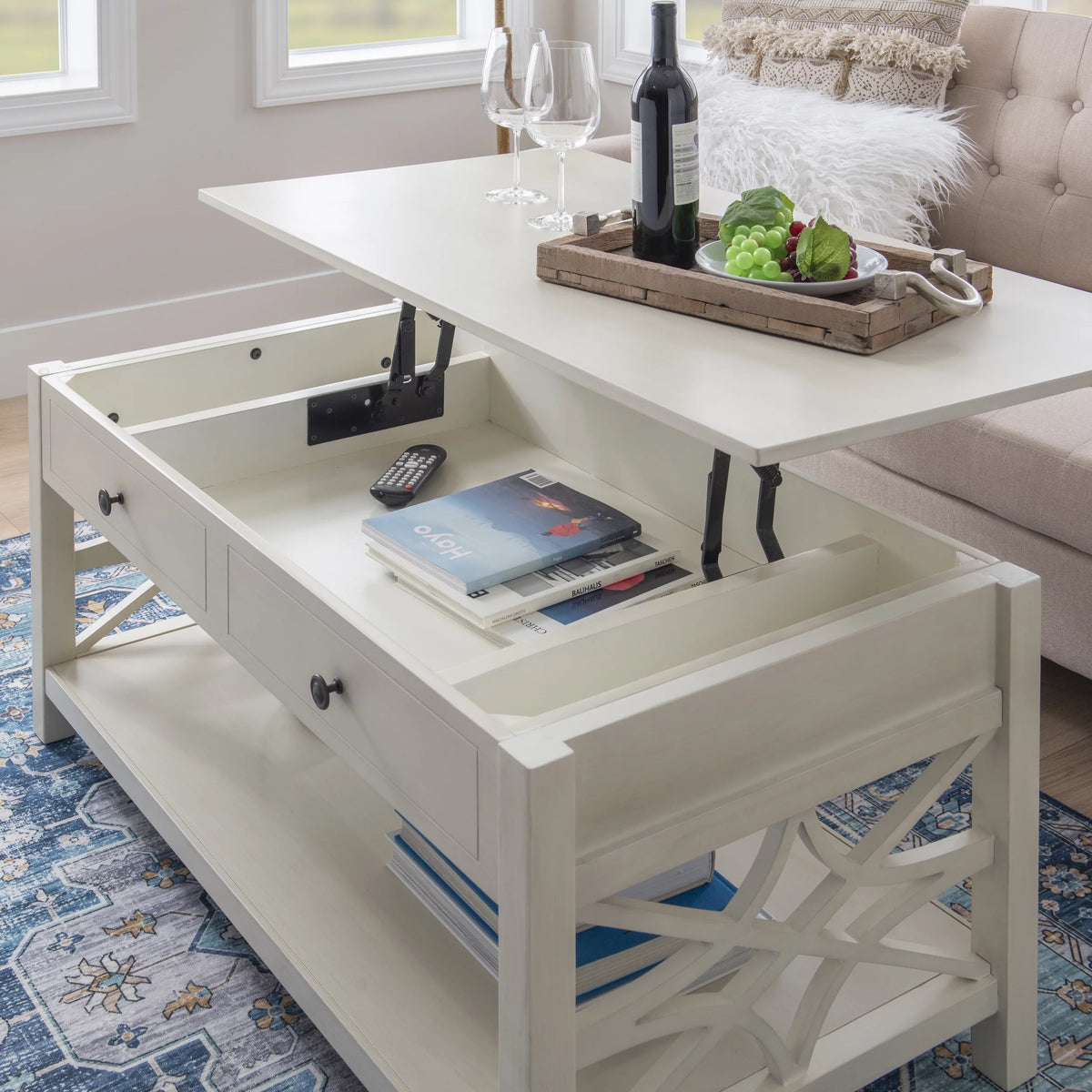 White 2-Drawer Lift-Top Coffee Table U122010
