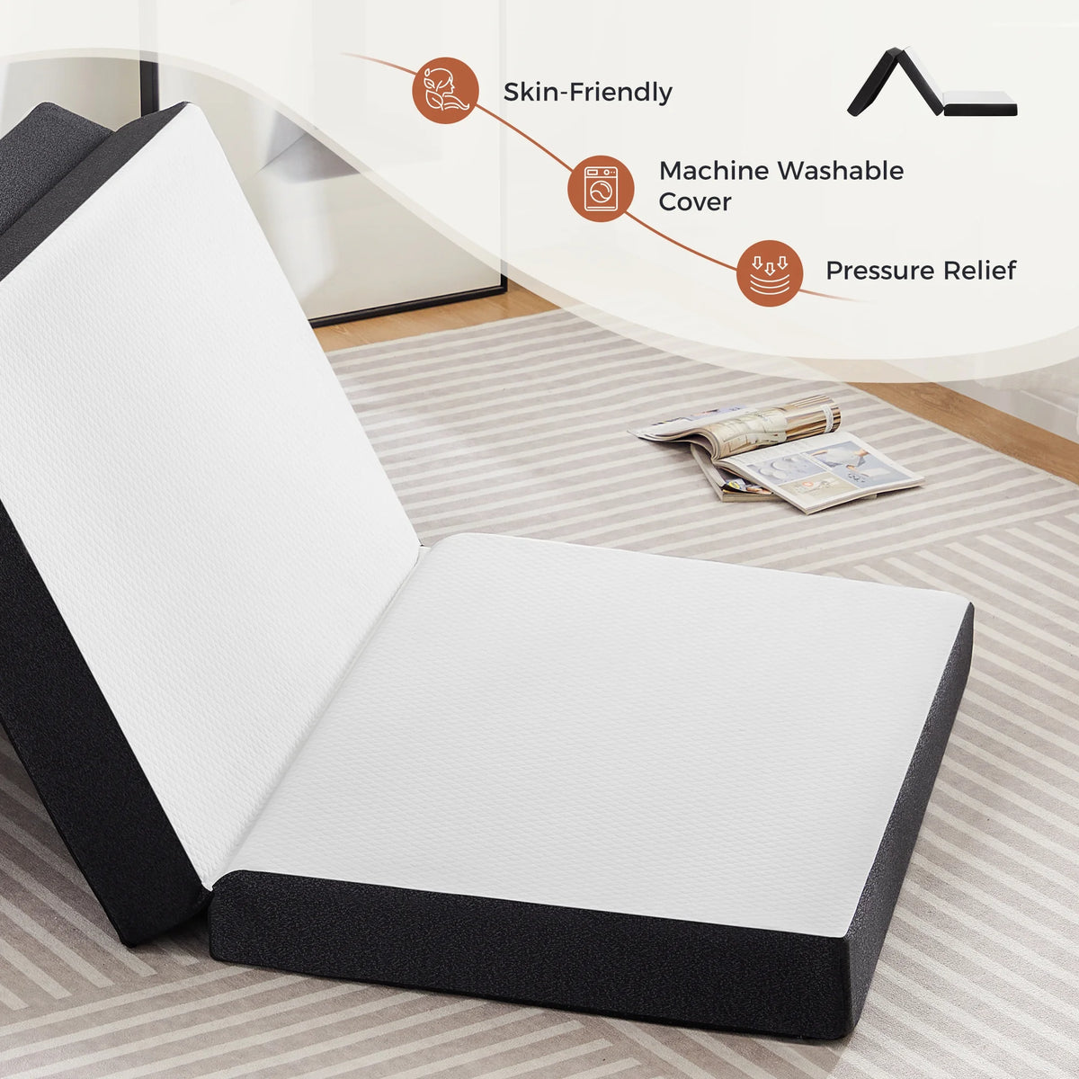 4 inch Tri-fold Memory Foam Mattress Topper, Twin Size, White I8950