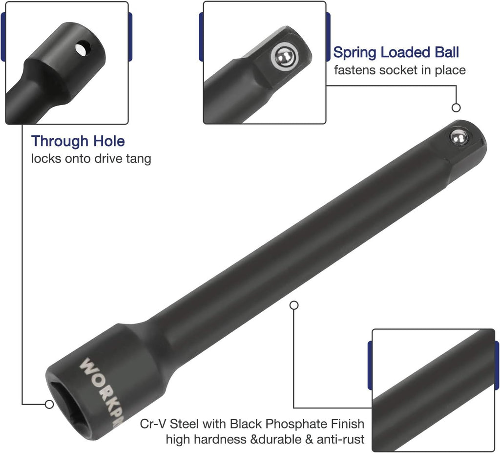1/2 Drive 55-Piece Impact Socket Set with Extension Bars X743