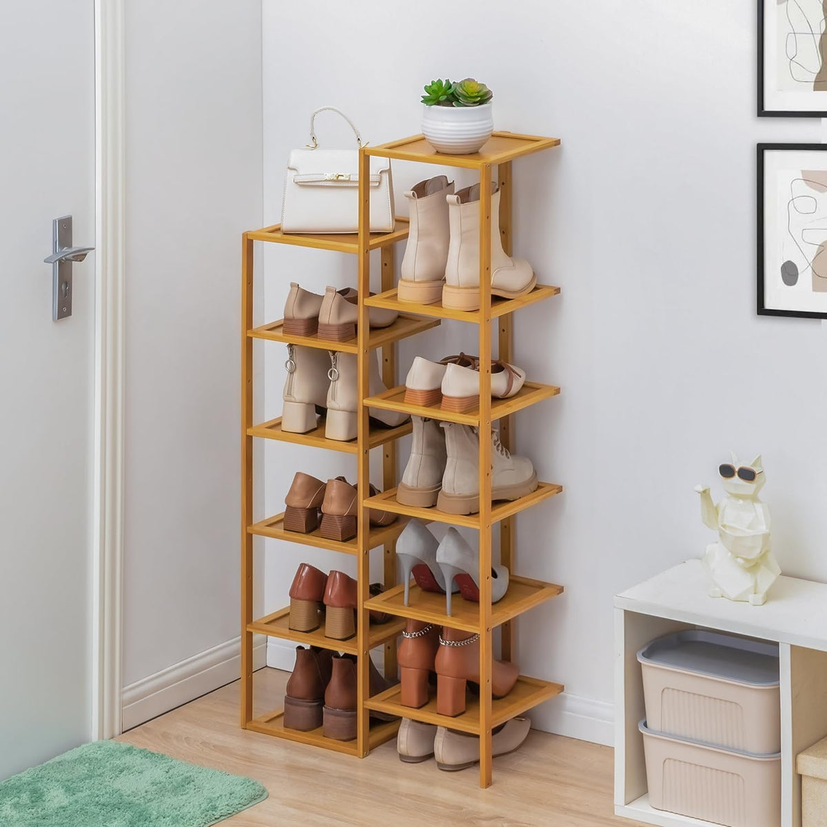 Bamboo 12-Tier Vertical Double Row Shoe Rack (Natural) R5721
